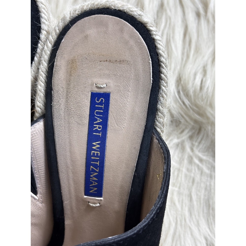 Stuart Weitzman Marabella Wedge Mules Women's 9.5 Black Suede Espadrille - Picture 7 of 8